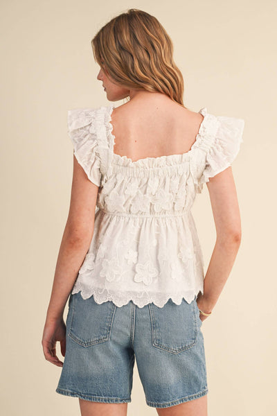 EMBROIDERED FLORAL BABYDOLL TOP MTP4861: OFF WHITE / S - Lulu Bella Boutique