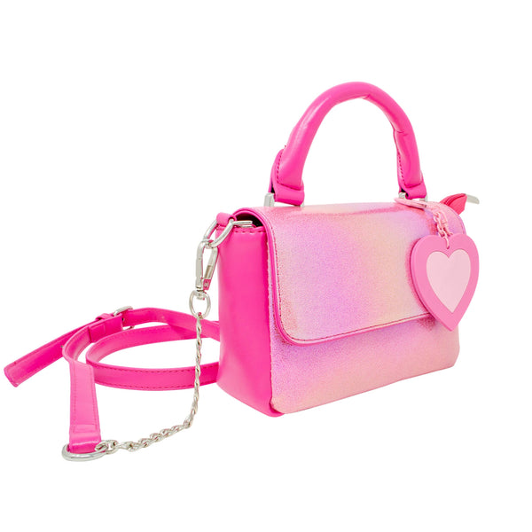 Shiny Baguette Heart Handbag: Hot Pink