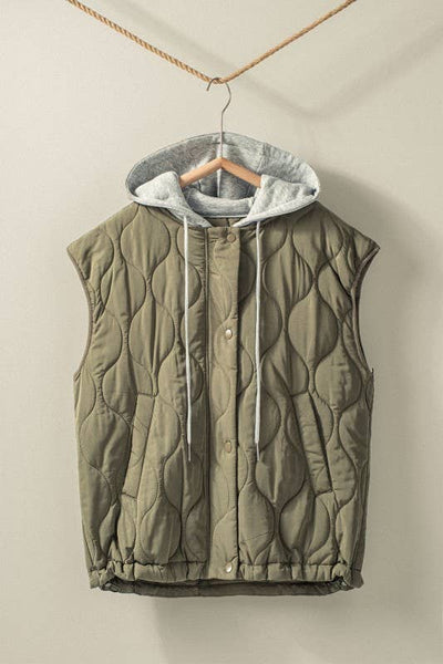 Quilted Western Hooded Vest : OLIVE