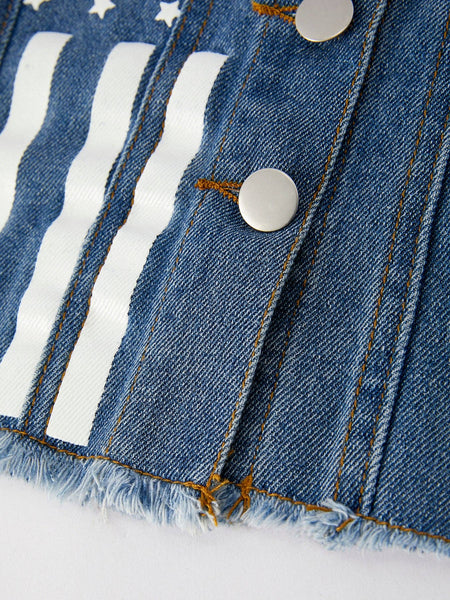 4th of july Stars Stripes Vest Girls Denim Vest: 5 - Lulu Bella Boutique