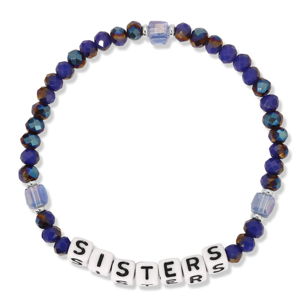 Kids Colorful Words Beaded Stretch Bracelets: Sisters - Midnight Blue - Lulu Bella Boutique