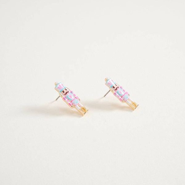 1 In Enamel Christmas Nutcracker Floral Print Post Earrings: Silver/Light Pink / ONE