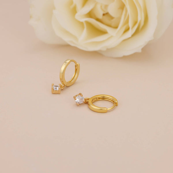 E165 gold dangle earring, dangle earring, emerald earring: Colorless