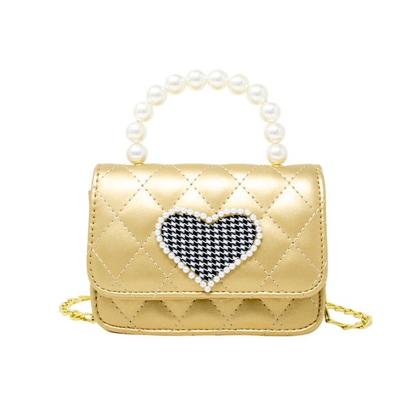 Quilted Pearl Handle Heart Bag: Silver