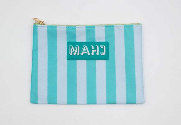 Premium Mahjong Card & Accessory Bag: Stripes- Purple & Green Card & Accessory Bag