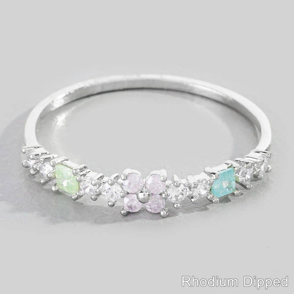 Cz Flower Studded Delicate Ring
