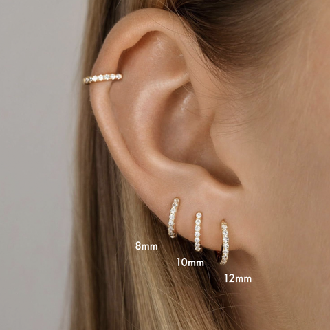 E172 paved dainty huggie hoop earrings: 12mm - Lulu Bella Boutique