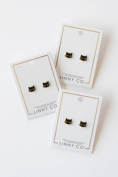 Screwback Stud Earrings - Black Cat