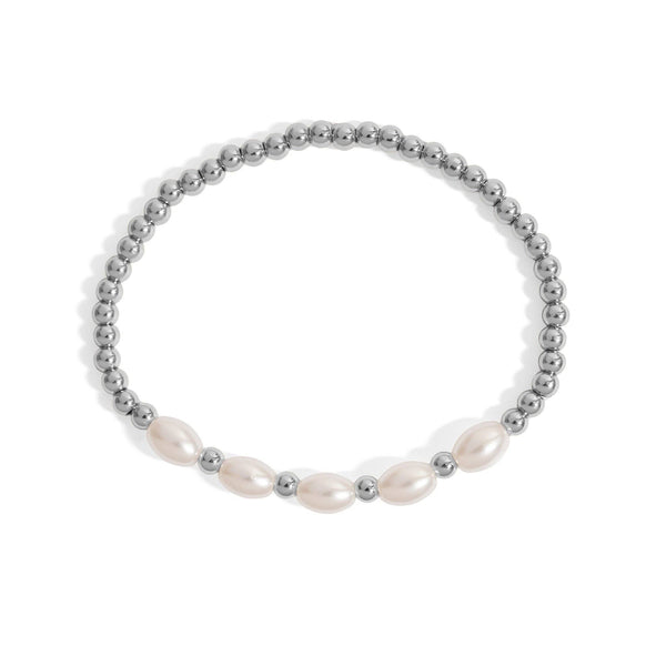18K Gold PVD 8mm Kiska Glass Pearl Stretch Bracelet: Gold