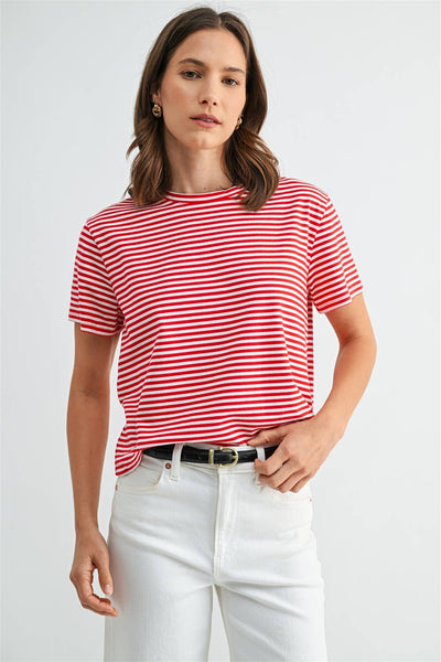 STRIPE SHORT SLEEVE TOP: Red