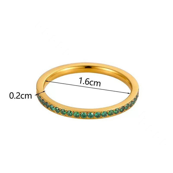 18K STAINLESS STEEL TARNISH FREE BAND RING: EMERALD
