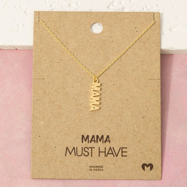 Gold Dipped Flat Mama Pendant Necklace: G - Lulu Bella Boutique