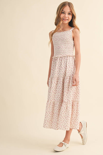 TWEEN GIRLS KIDS SMOCKED TIERED MIDI DRESS (7-14): 7/8 - Lulu Bella Boutique
