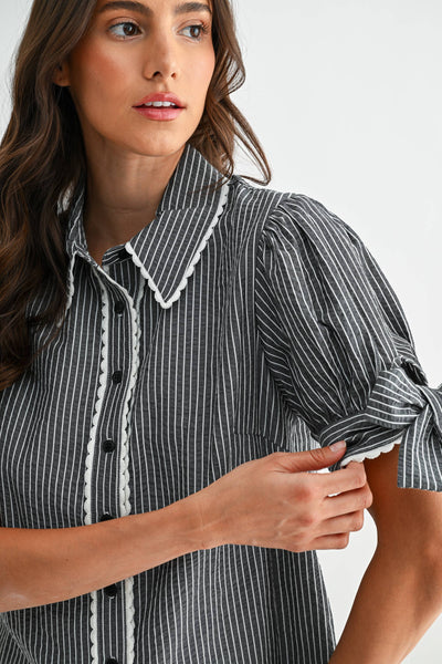 BLUE STRIPE BLOUSE: BLACK/WHITE STRIPE - Lulu Bella Boutique