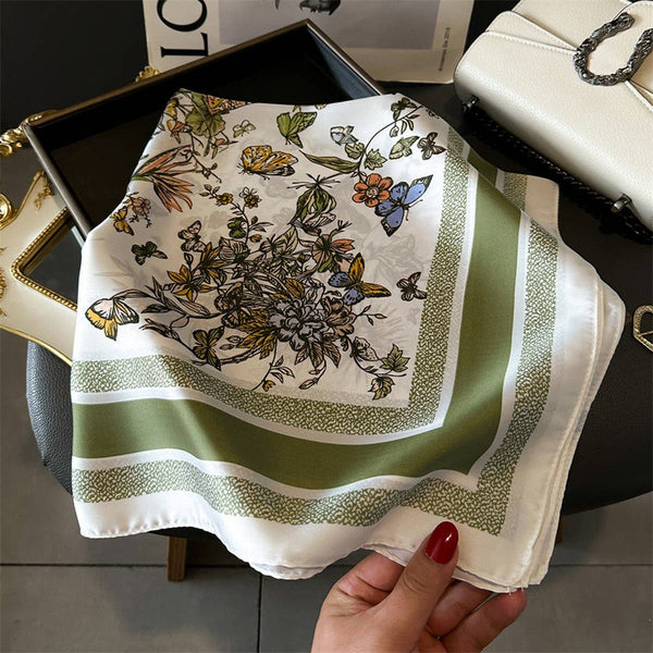 BUTTERFLY AND FLORAL NEW STYLE SMALL SQUARE SCARF_CWASC1428: Green / (OS) 3 - Lulu Bella Boutique