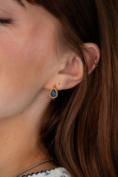 Bezel Gemstone Hoop Earrings: Black