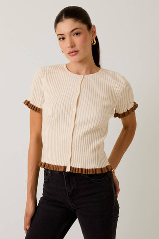 Button Down Ruffle Detail Ribbed Top
