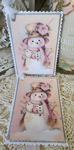 Christmas Gift Tag Snowman n Roses - Lulu Bella Boutique