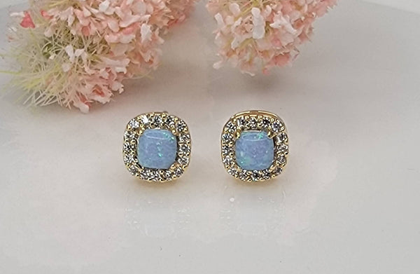 LAB GROWN OPAL STUD EARRINGS.: WHITE OPAL/GOLD / Medium - Lulu Bella Boutique