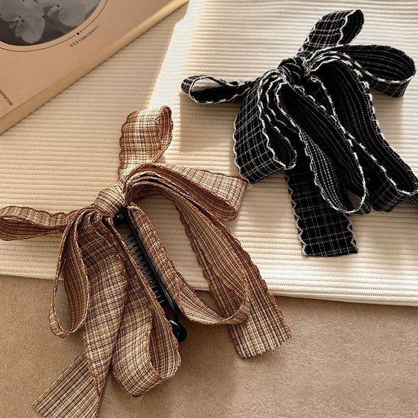 Plaid Bow Banana Clip Elegant Updo Hair Clip_CWAHA07932: CARAMEL / (OS) 1 - Lulu Bella Boutique