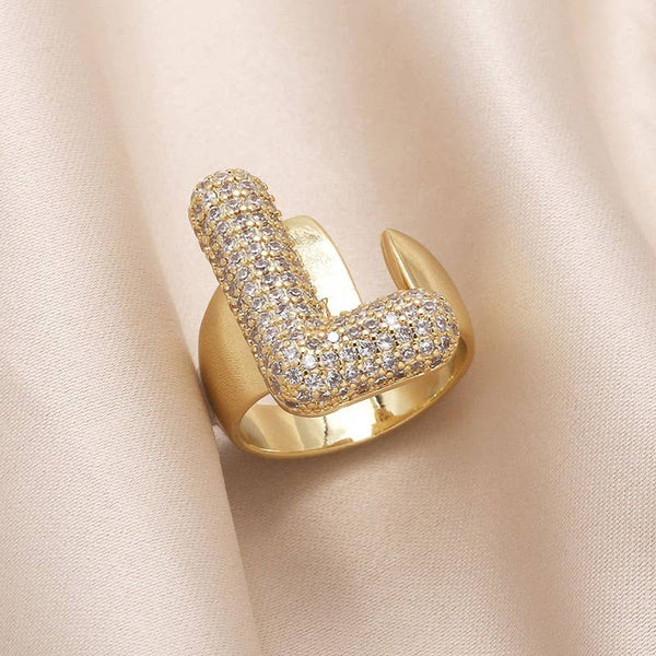 INITIAL MONOGRAM PAVE RHINESTONE BUBBLE RING | 40R101: L