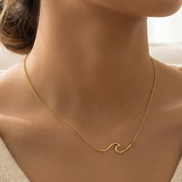 Dainty Wave Pendant Necklace: G - Lulu Bella Boutique