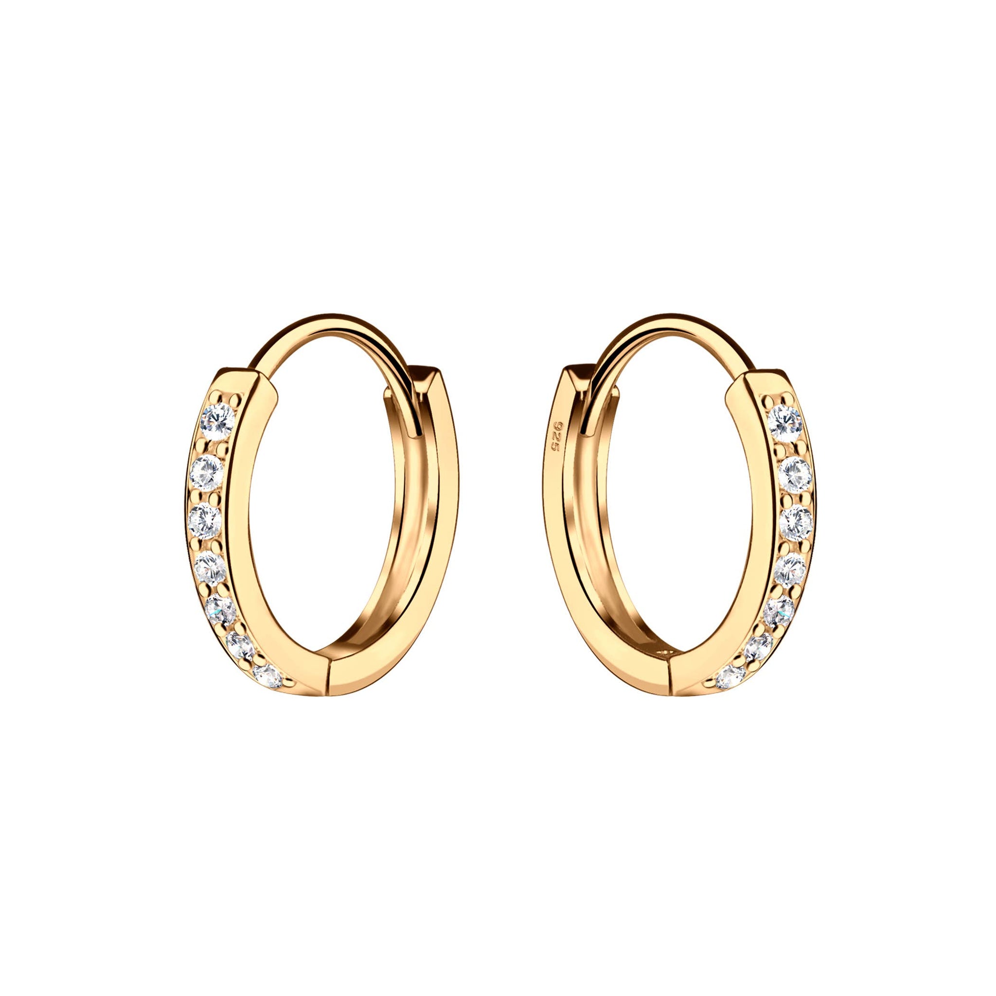 14K Gold-Plated Huggie CZ Hoop Earrings Kids, Girls, Women: 13mm