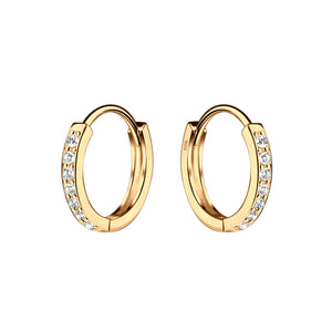 14K Gold-Plated Huggie CZ Hoop Earrings Kids, Girls, Women: 13mm