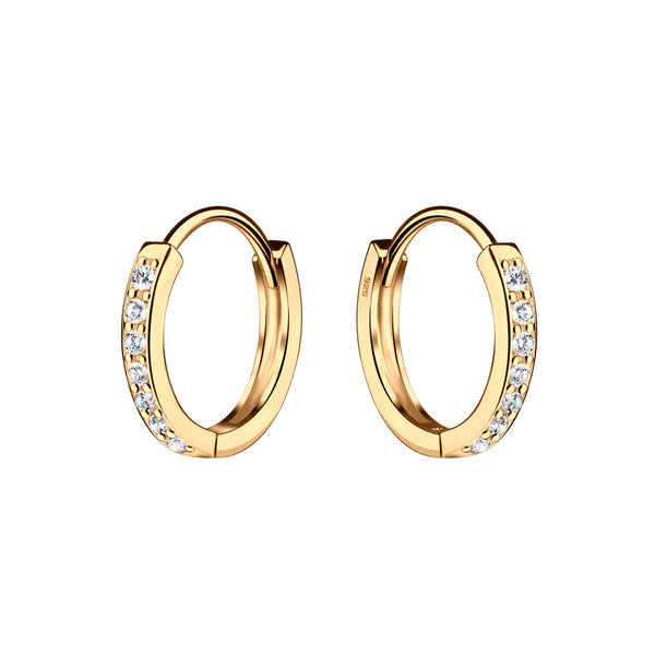 14K Gold-Plated Huggie CZ Hoop Earrings Kids, Girls, Women: 13mm