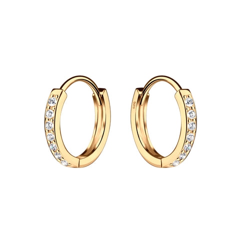 14K Gold-Plated Huggie CZ Hoop Earrings Kids, Girls, Women: 13mm