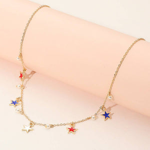 American USA Enamel Star Charm Station Necklace - Lulu Bella Boutique