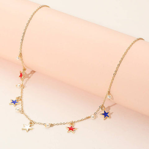 American USA Enamel Star Charm Station Necklace - Lulu Bella Boutique