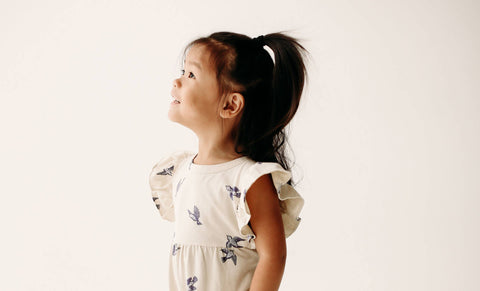 Flutter Long Romper- Bluebirds: 3-6m