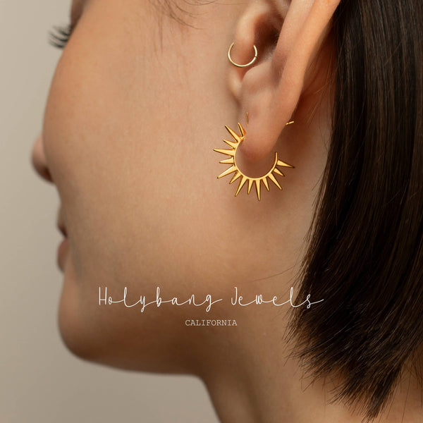 SPIKE OPEN HOOP EARRINGS - E-HT1620: Black