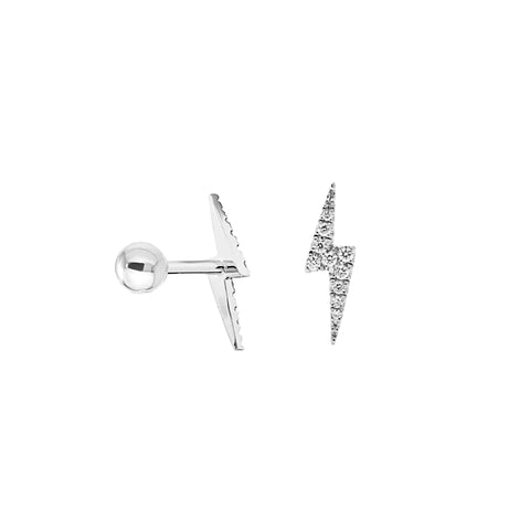 Lighting Bolt Screw Flat Back Earrings: Silver