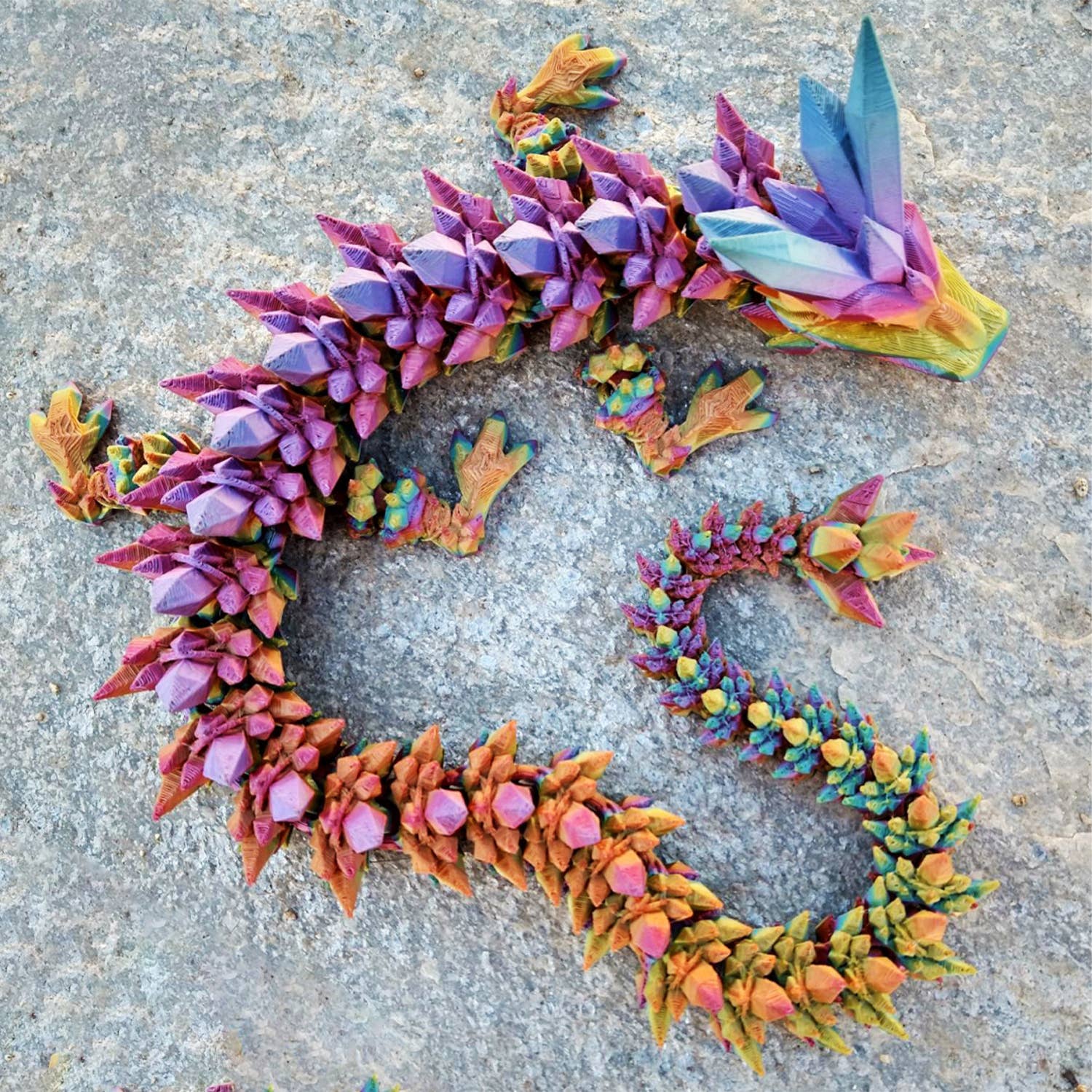 Articulating Crystal Dragon, 3D Printed, Fidget Toy: Rainbow Gradient / Small - 16" - Lulu Bella Boutique