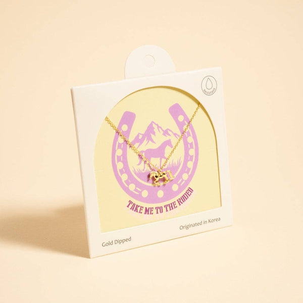 18K Gold Dipped Rodeo Horse Western Necklace: 18K GD / ONE