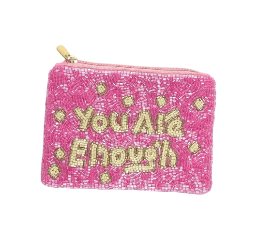 Ladies YOU'RE ENOUGH Themed Beaded Coin Purse 