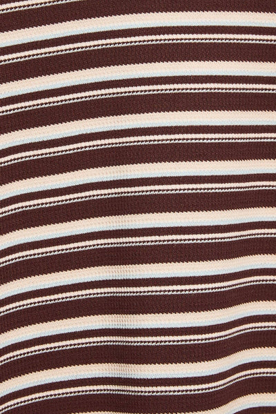 Brown Multi Stripe Crew Neck Long Sleeve Top: BROWN-MULTI STRIPE