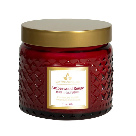 Amberwood  Rouge 11oz  Faceted Glass Jar Soy Candle