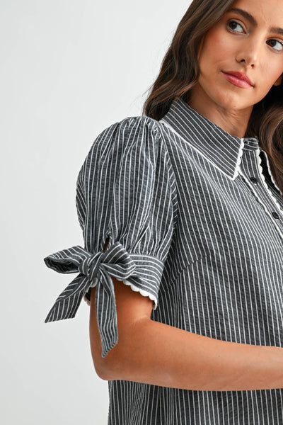 BLUE STRIPE BLOUSE: BLACK/WHITE STRIPE - Lulu Bella Boutique