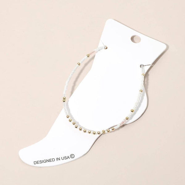 Faceted Beaded Anklet: Gold,White - Lulu Bella Boutique