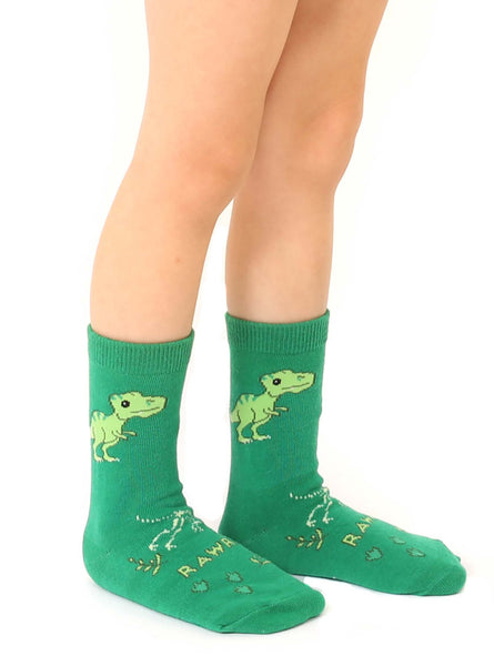 3D Packaged Crew Socks - Kids - Dinosaur - "Rawr" - Green