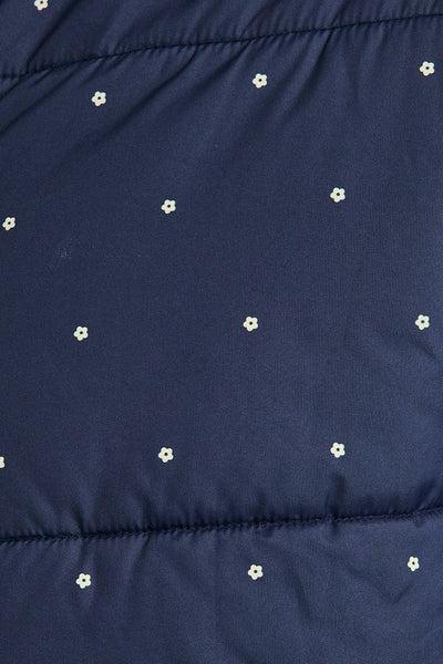 FLORAL DOT PRINTED PUFFER JACKET: NAVY-BUTTER DOT