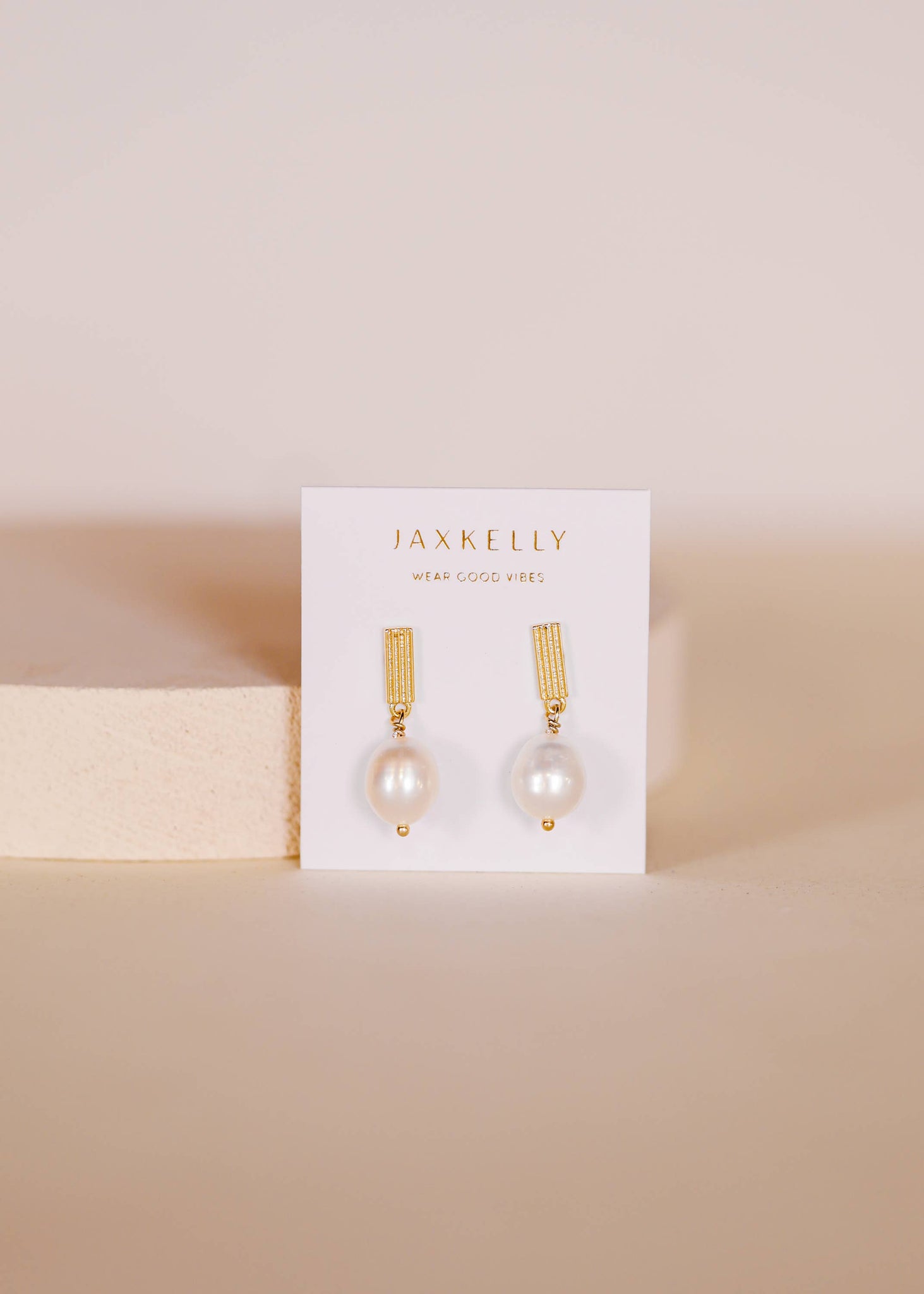 Rectangle Pearl Drop - Gold Earrings - Lulu Bella Boutique