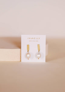 Rectangle Pearl Drop - Gold Earrings - Lulu Bella Boutique
