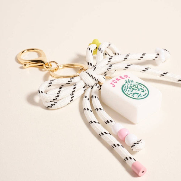 7 Inch Mahjong Joker Tile Cord Keychain Bag Charm: White / ONE
