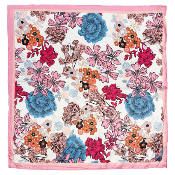FLOWER PATTERN SILKY SQUARE BANDANA NECK SCARF, BS 0074: PK - Lulu Bella Boutique