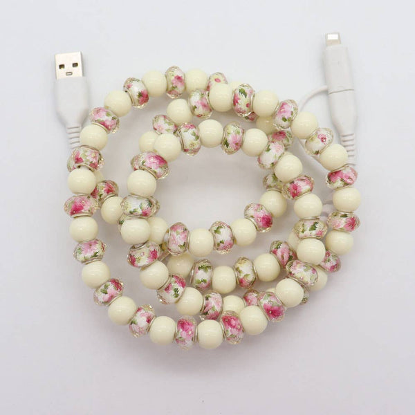 Pink heart & Floral & checker Beaded 2 in 1 Charging Cable - Lulu Bella Boutique