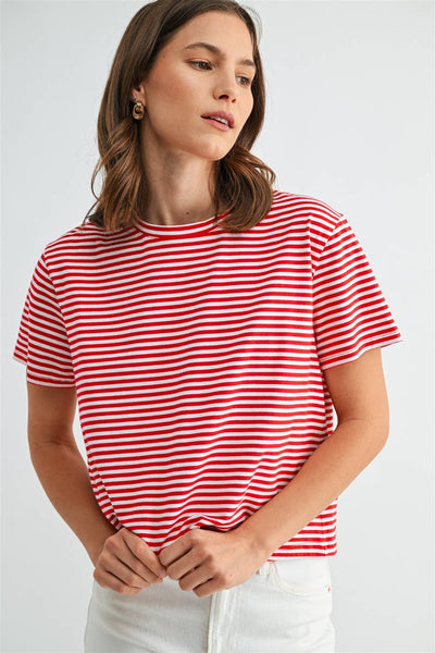 STRIPE SHORT SLEEVE TOP: Red